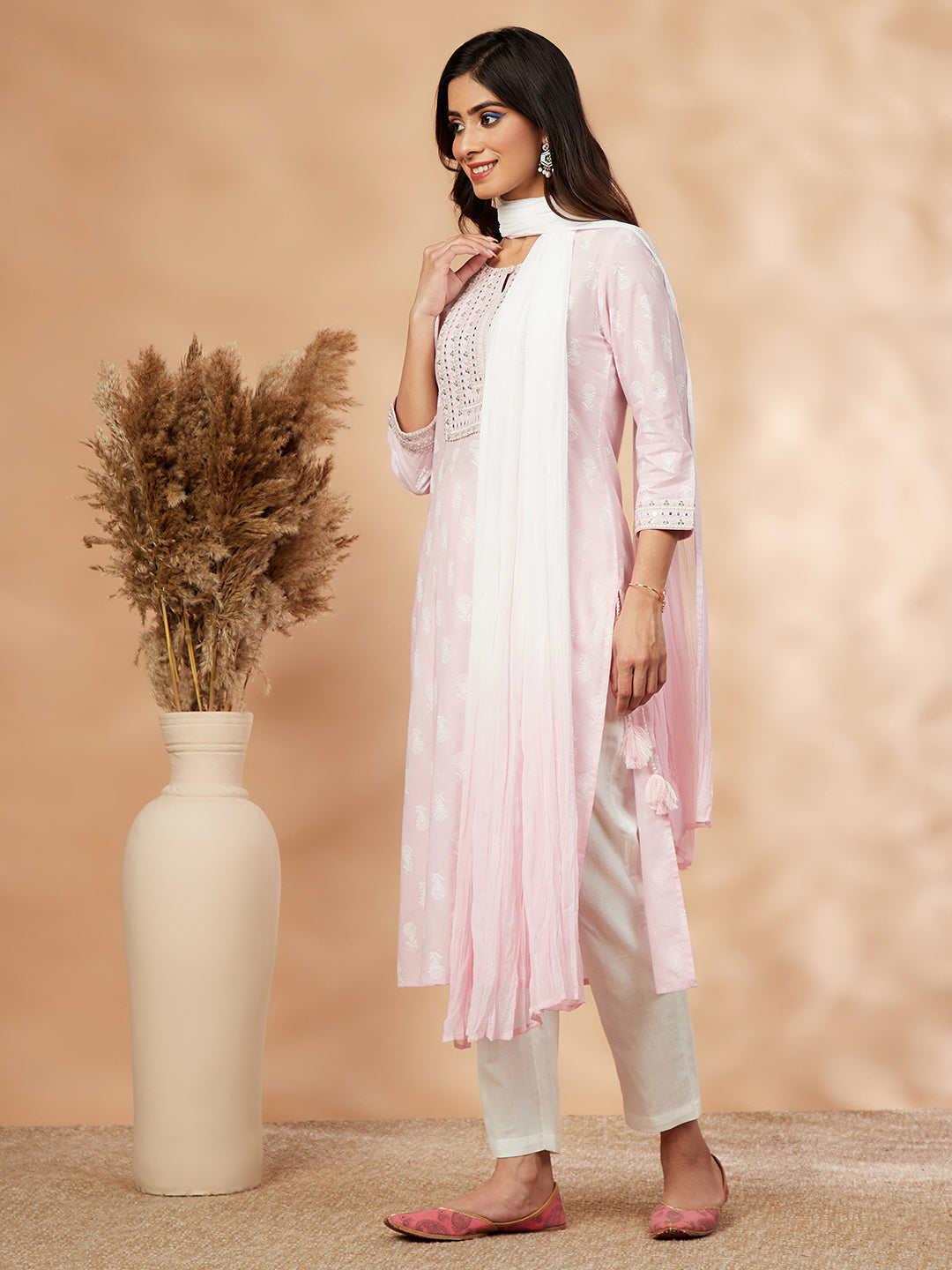 Light Pink Printed Kurta Set