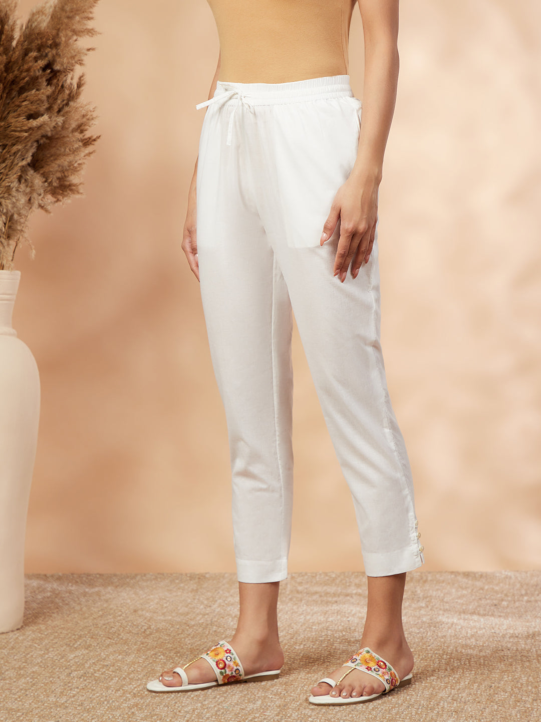 Solid White Straight Pant