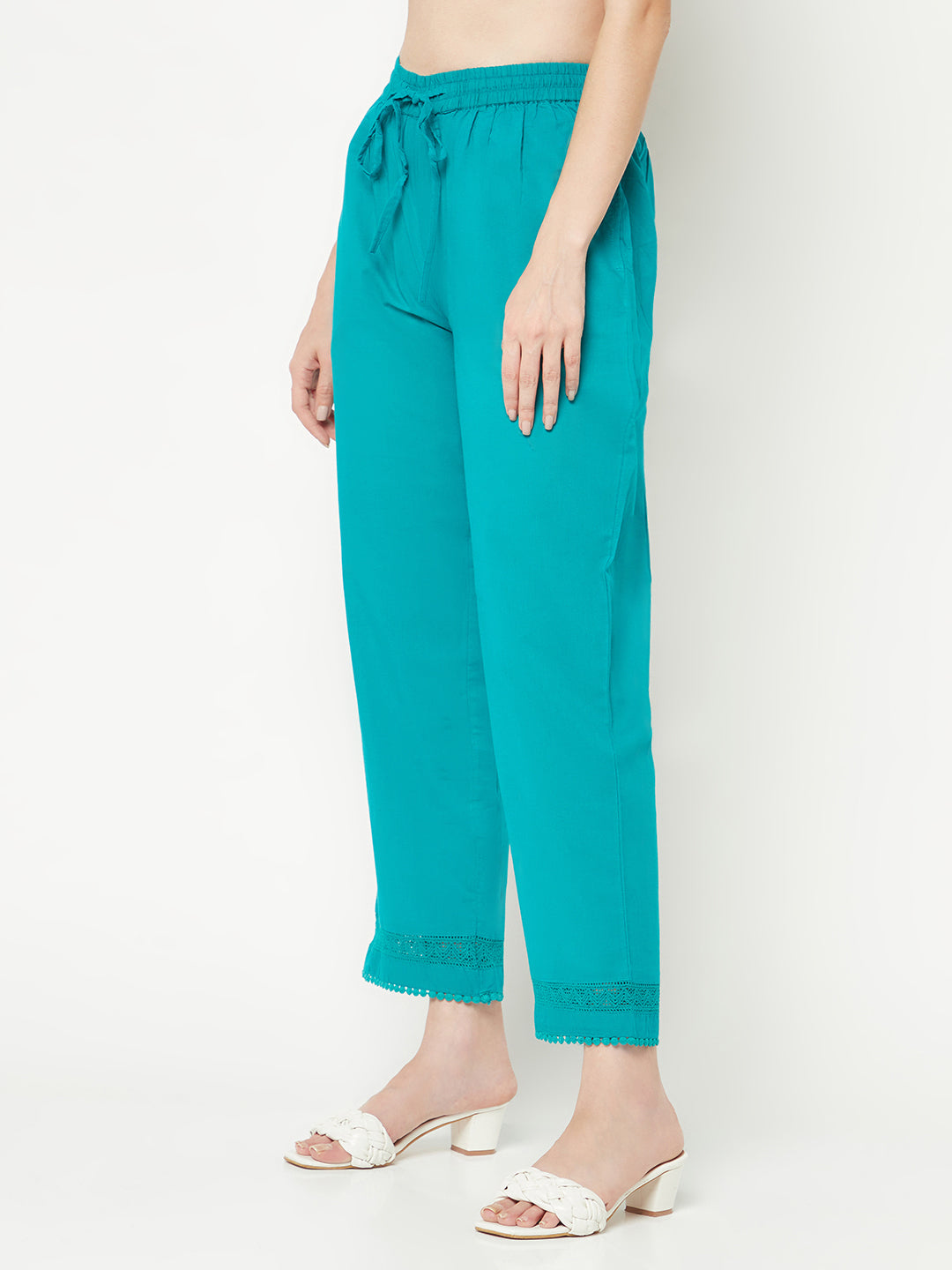 Turquoise Straight Cotton Pants