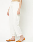 White Straight Trousers With Laced Hem