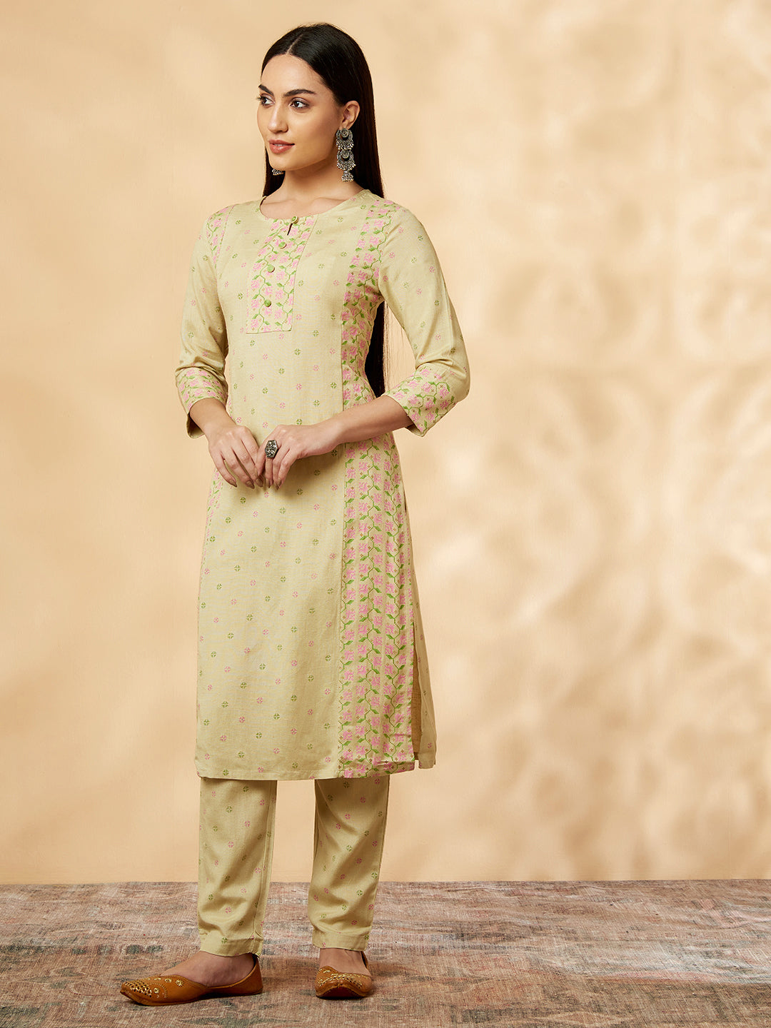 Beige Printed Kurta  Set