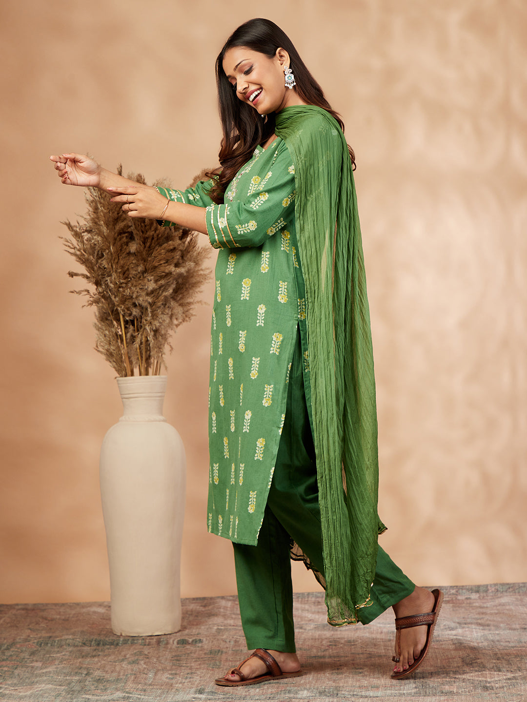 Green Printed Kurta Set