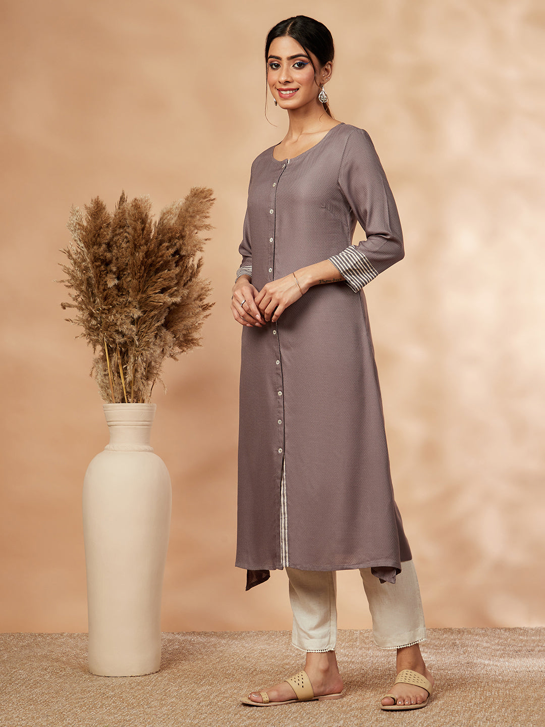 Solid Grey A-Line Kurta