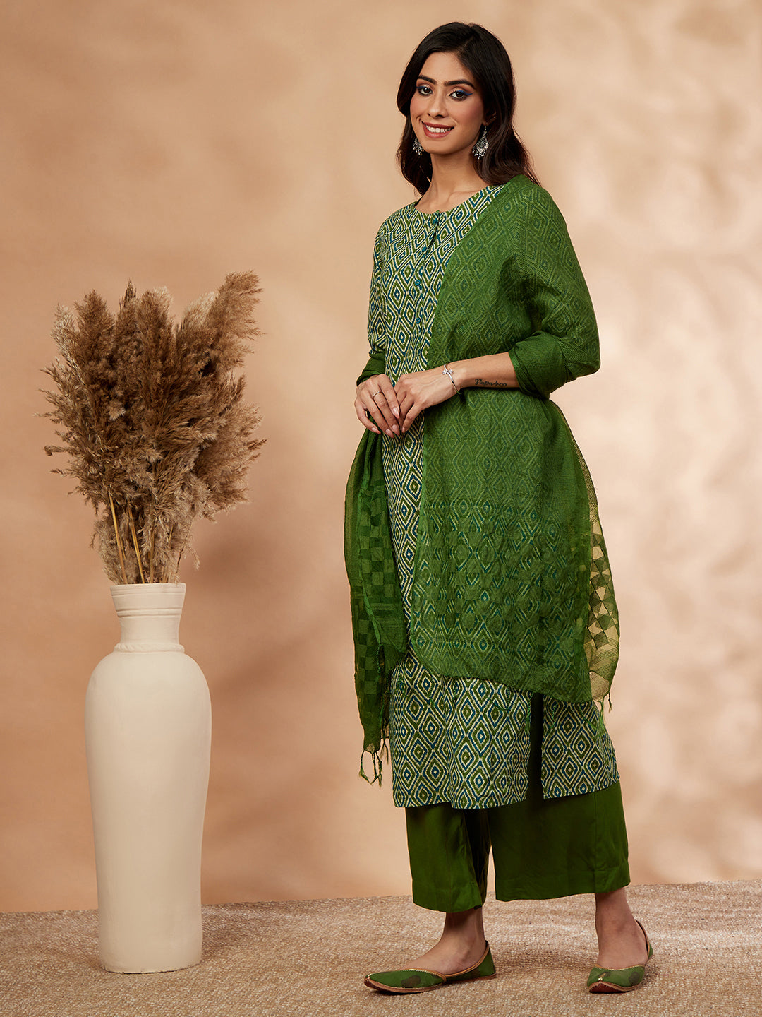 Printed Green Kurta Set