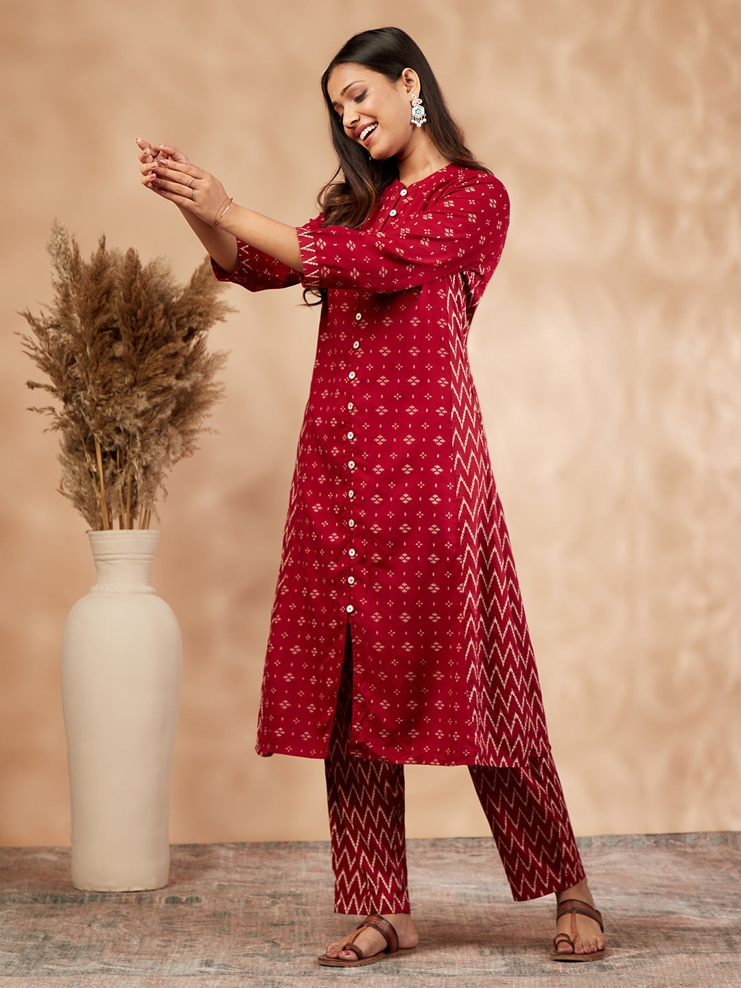 Red A-line Kurta Set