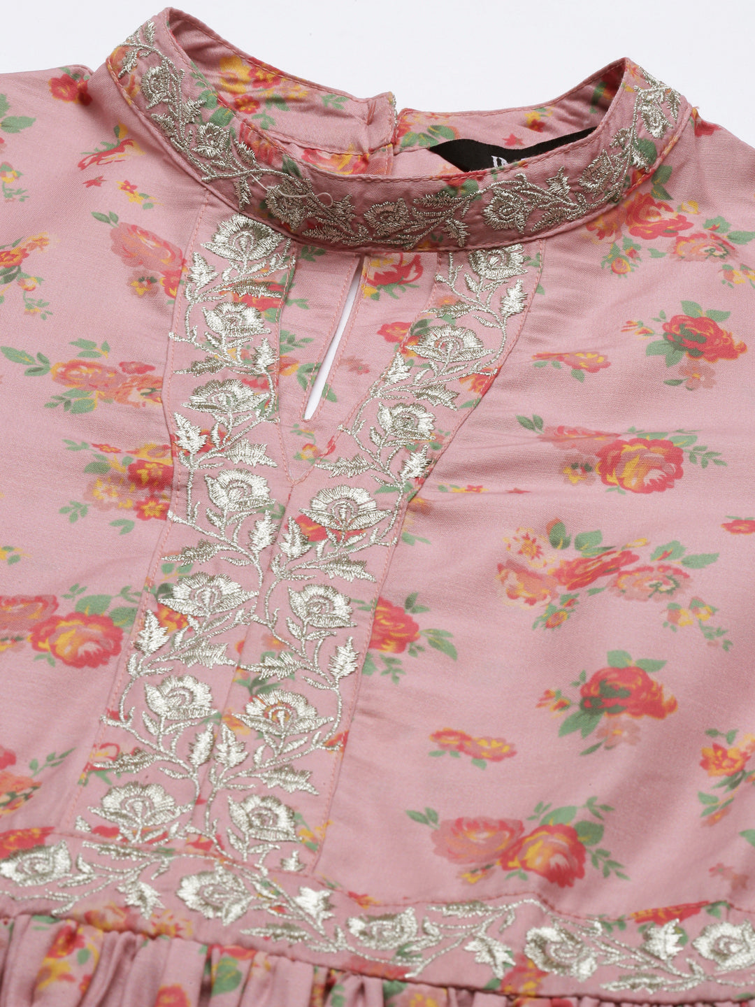 Peach Floral Gathered Printed Kurta Set