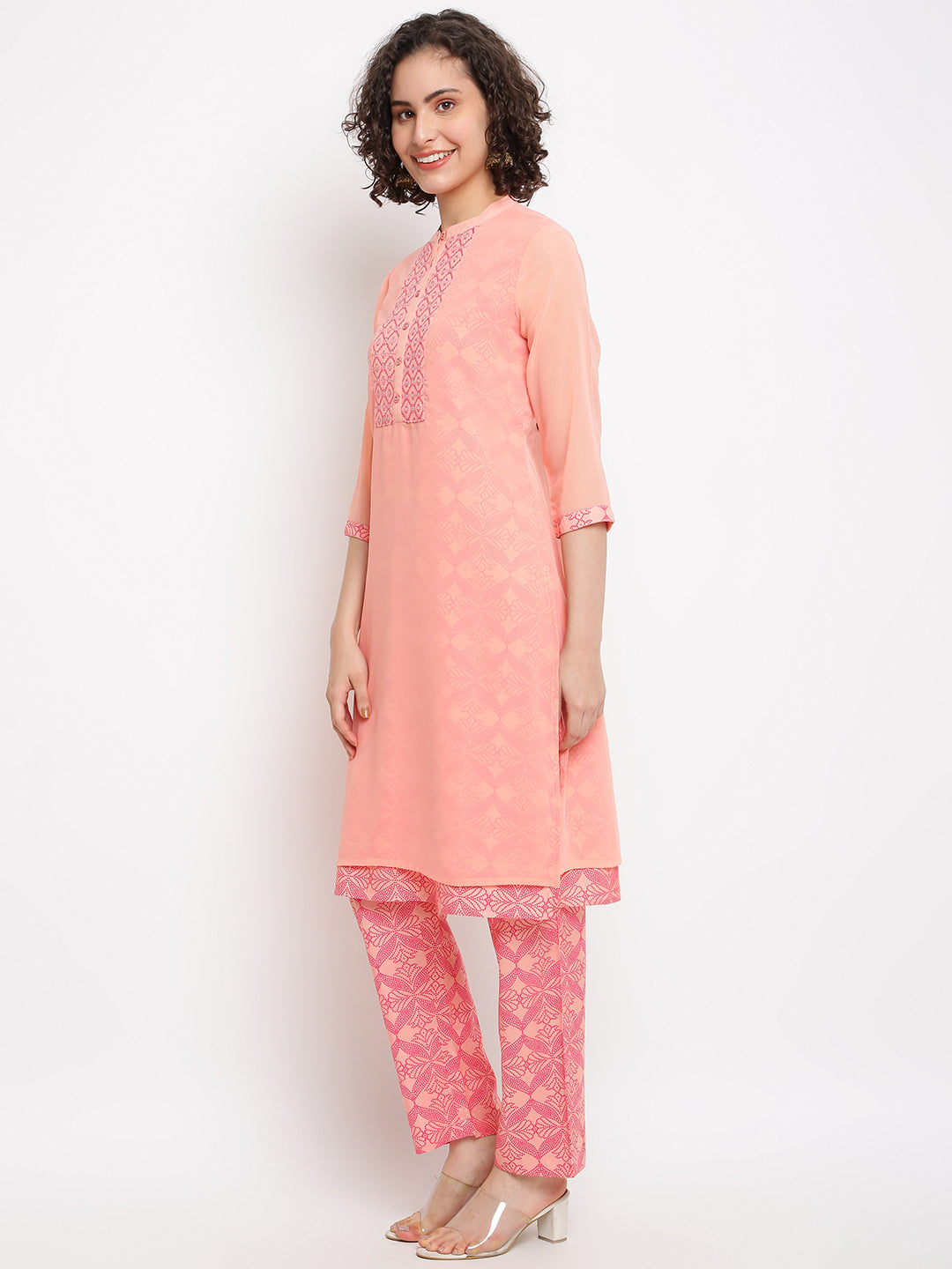 Pink A-line  Mandarin Kurta set