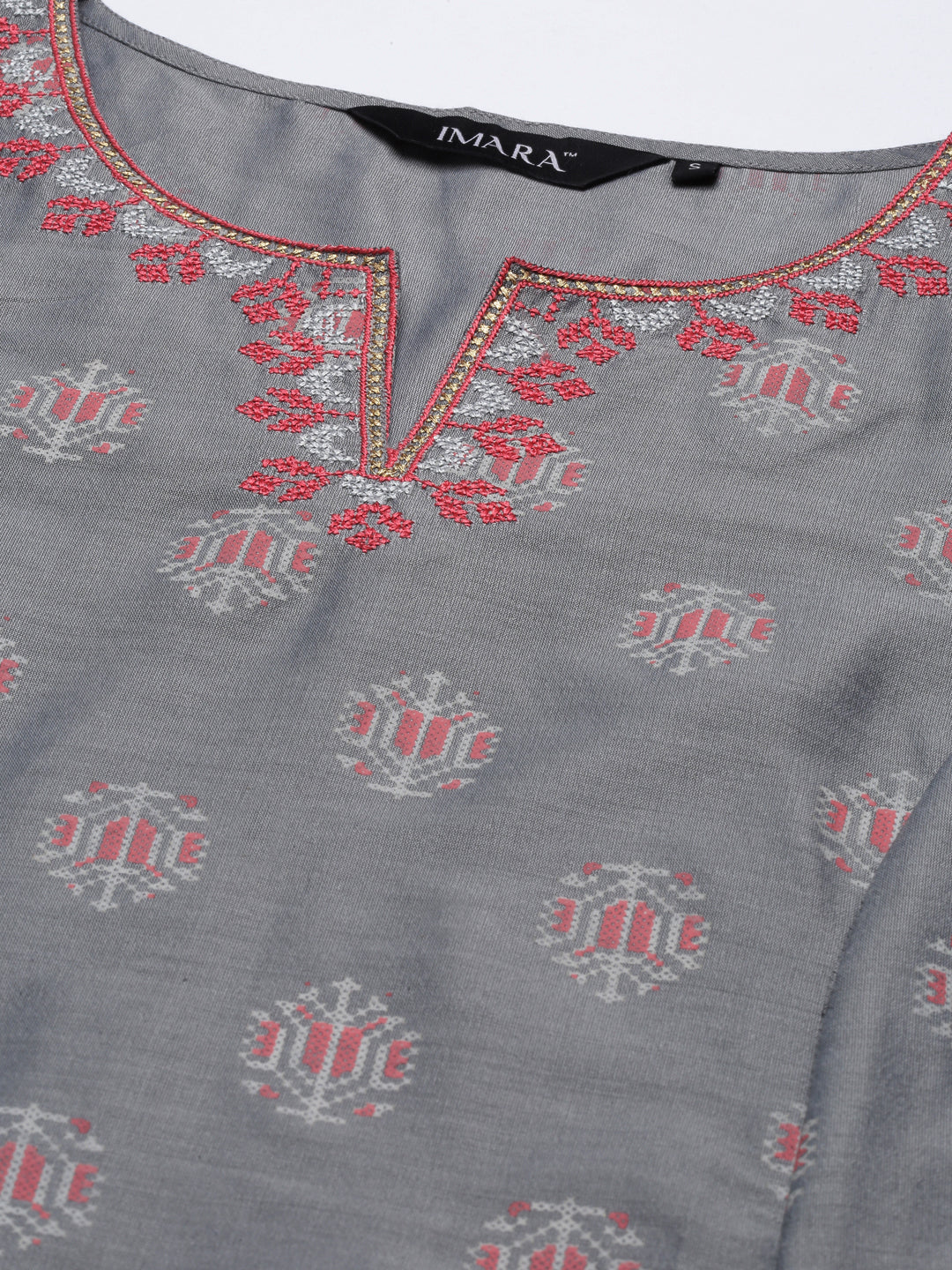 Grey Printed A-Line Kurta