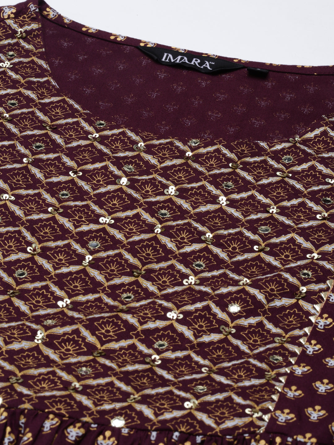 Purple Printed Gathered Kurta Set