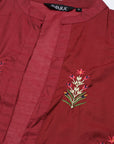 Maroon Embroidered Kurta Set With Jacket