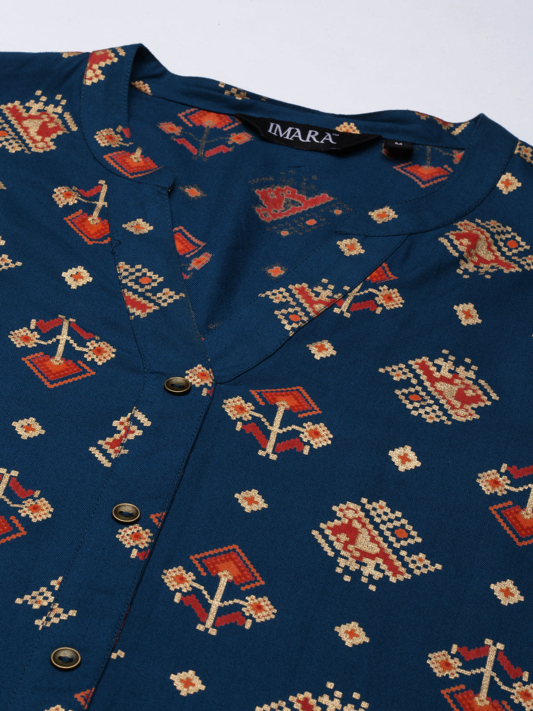 Navy Blue Asymmetric Printed Kurta