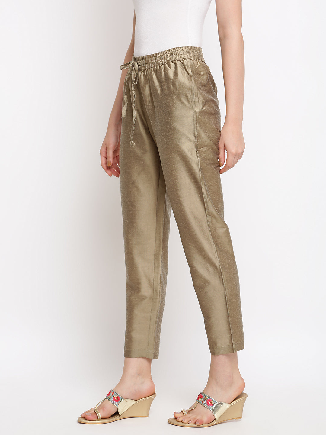 Copper Brown Straight Cotton Trousers