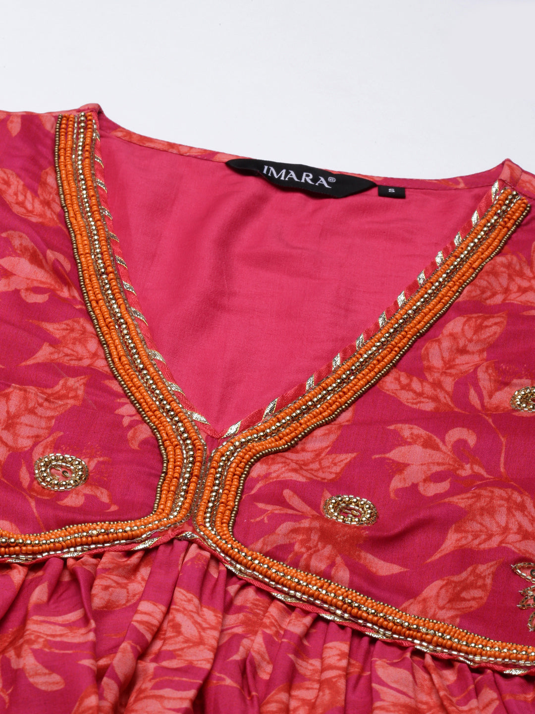 Pink Floral Printed Gathered Kurta Set