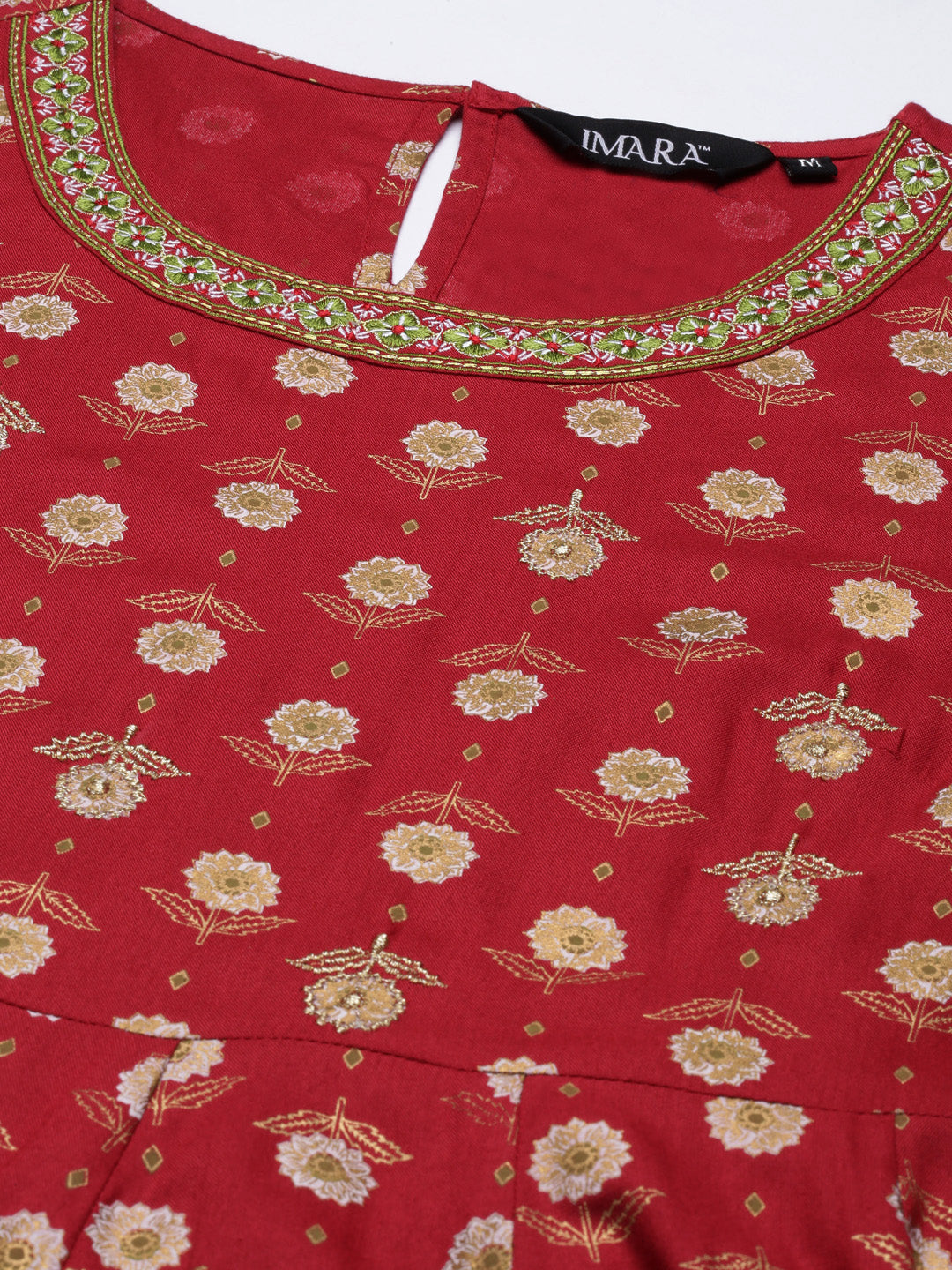 Red Printed Rayon Kalidar Kurta Set