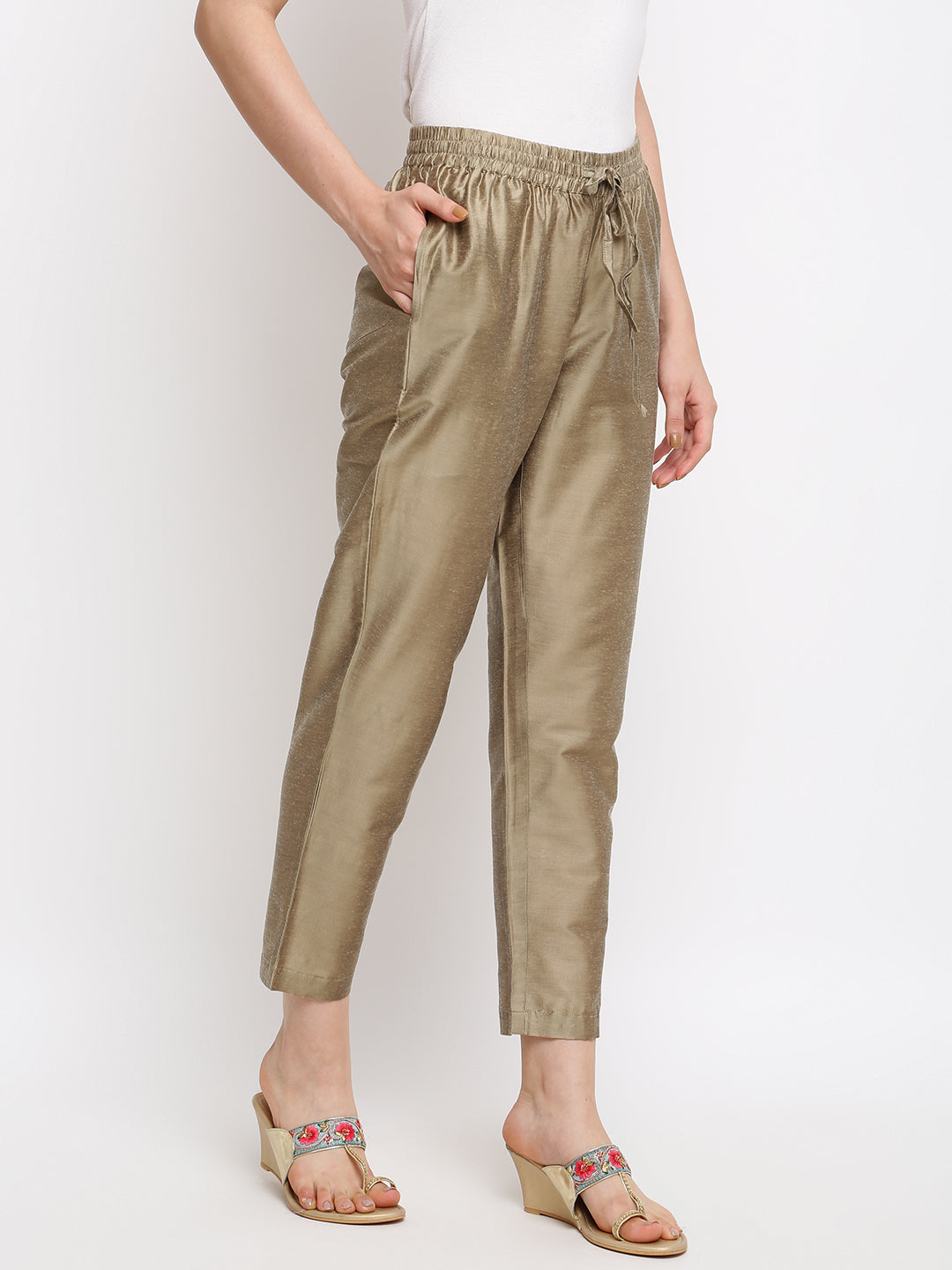 Copper Brown Straight Cotton Trousers