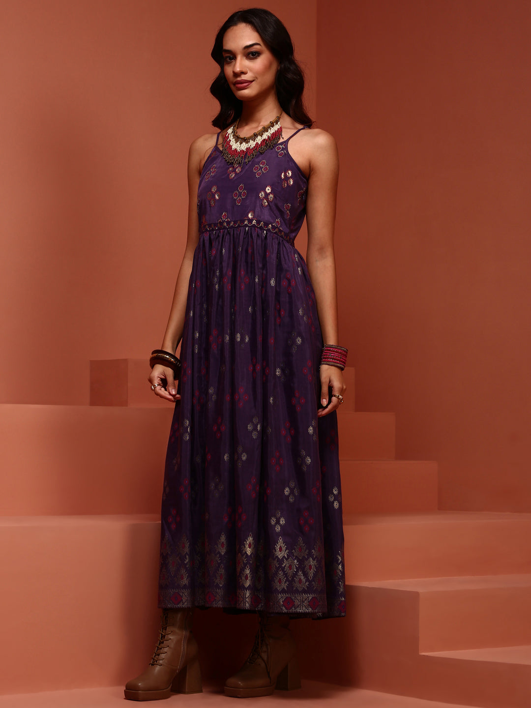 Violet Printed Gathered Dress