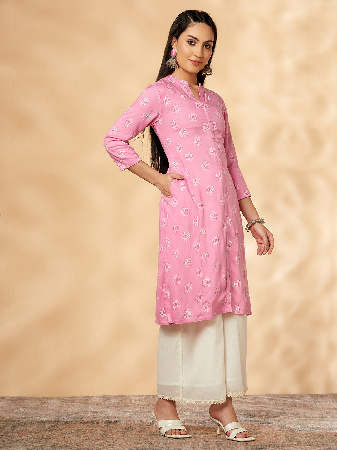 Printed Straight Pink Kurta