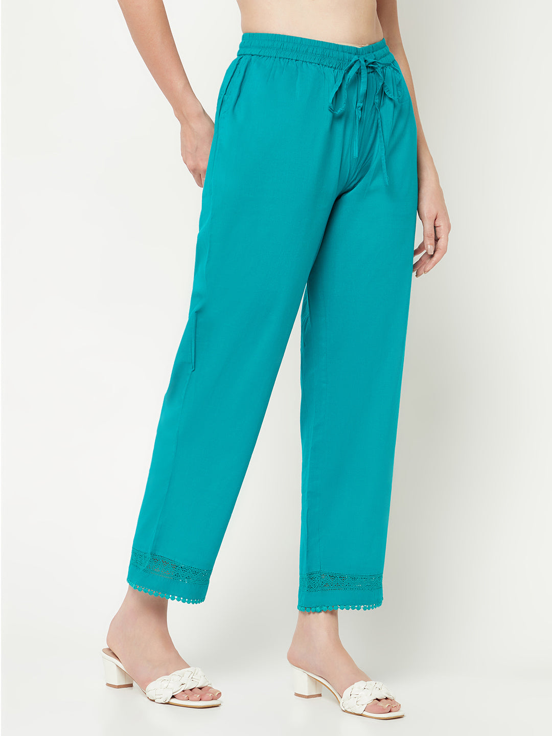 Turquoise Straight Cotton Pants