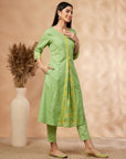 Floral Solid Lime Green Flared Kurta