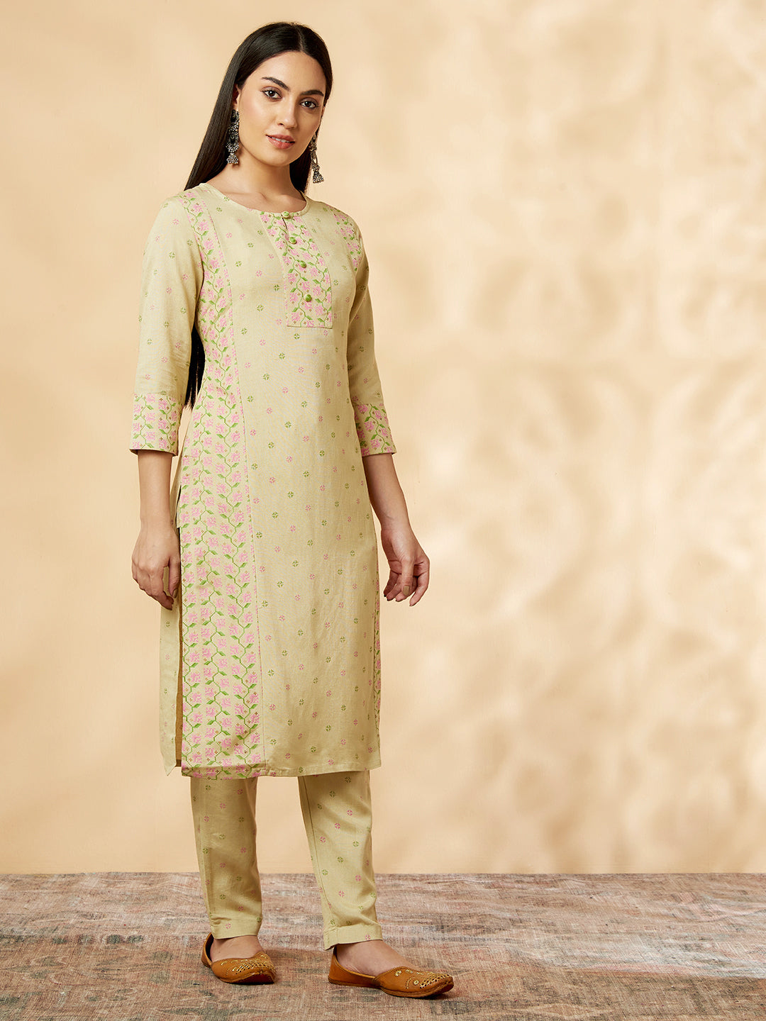 Beige Printed Kurta  Set