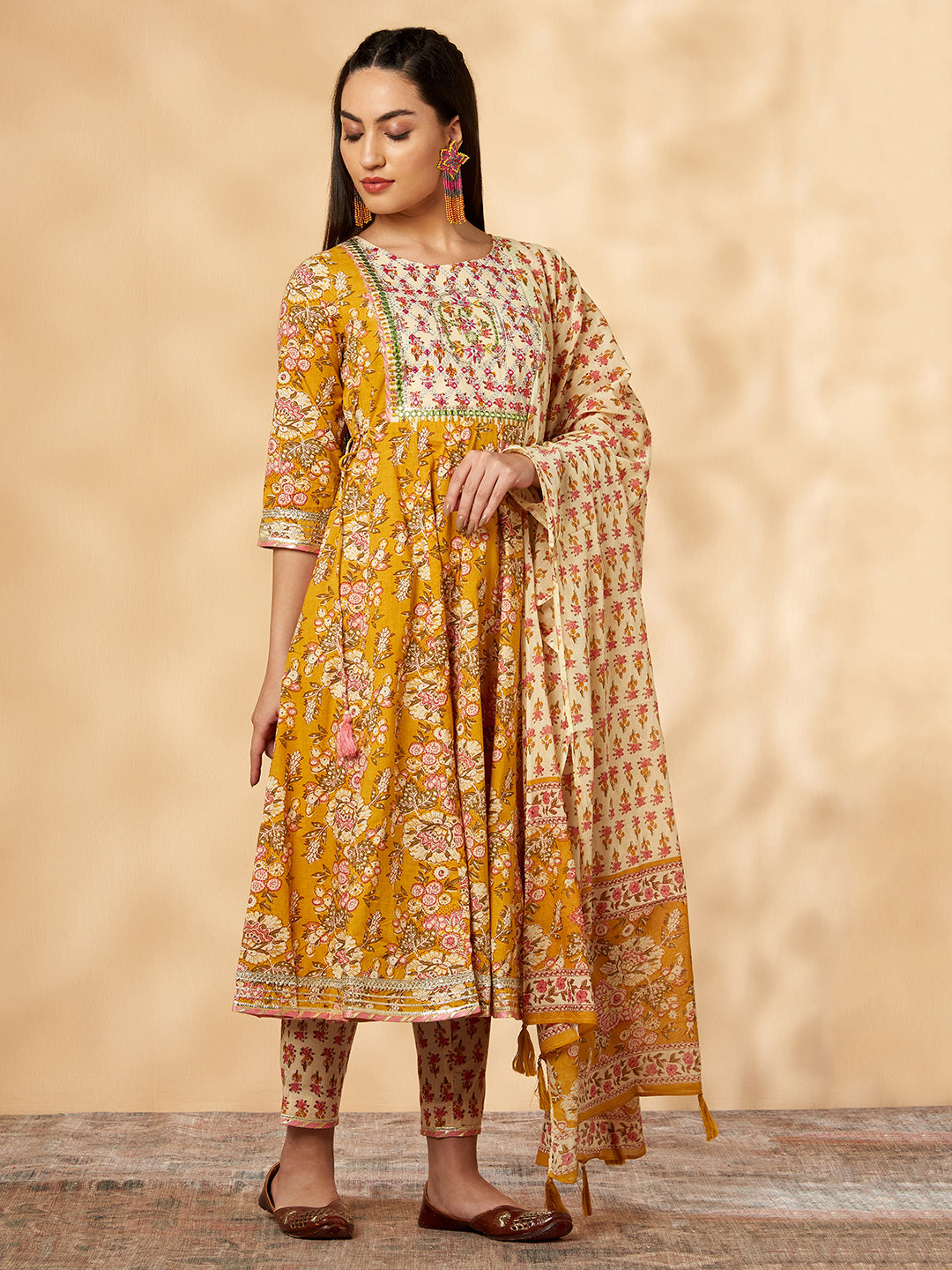 Mustard Printed Kurta Set