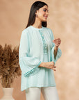 Solid Turquoise Pink  Gathered Top