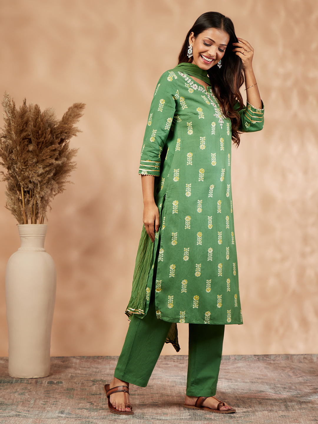 Green Printed Kurta Set