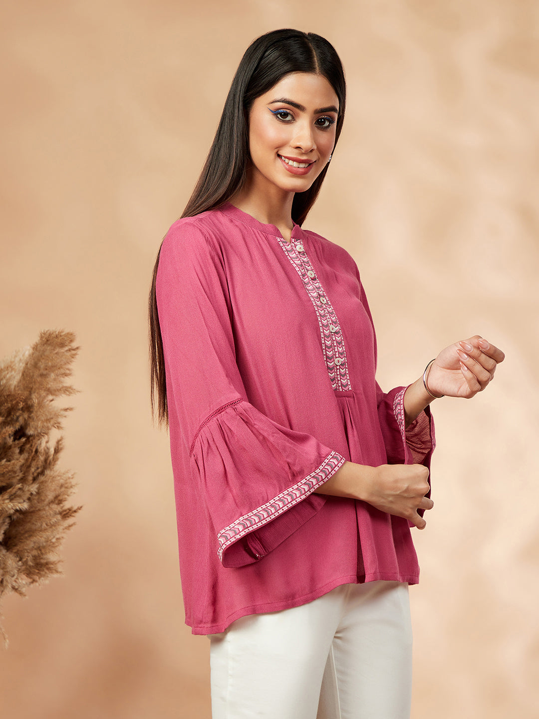 Solid Rose Pink  Gathered Top