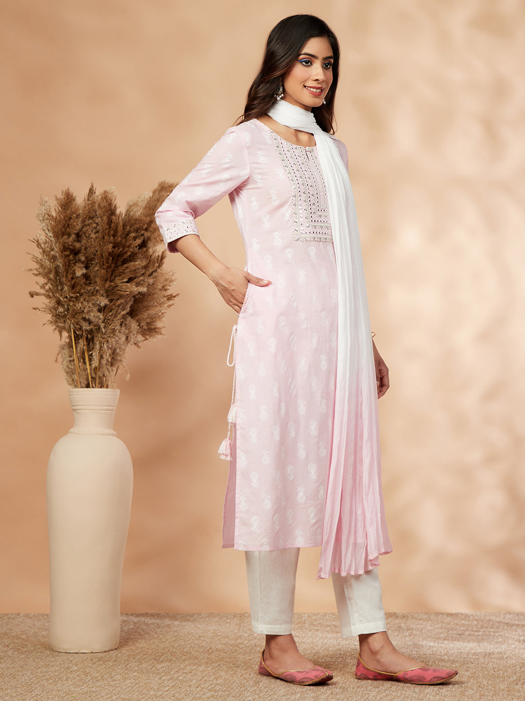 Light Pink Printed Kurta Set