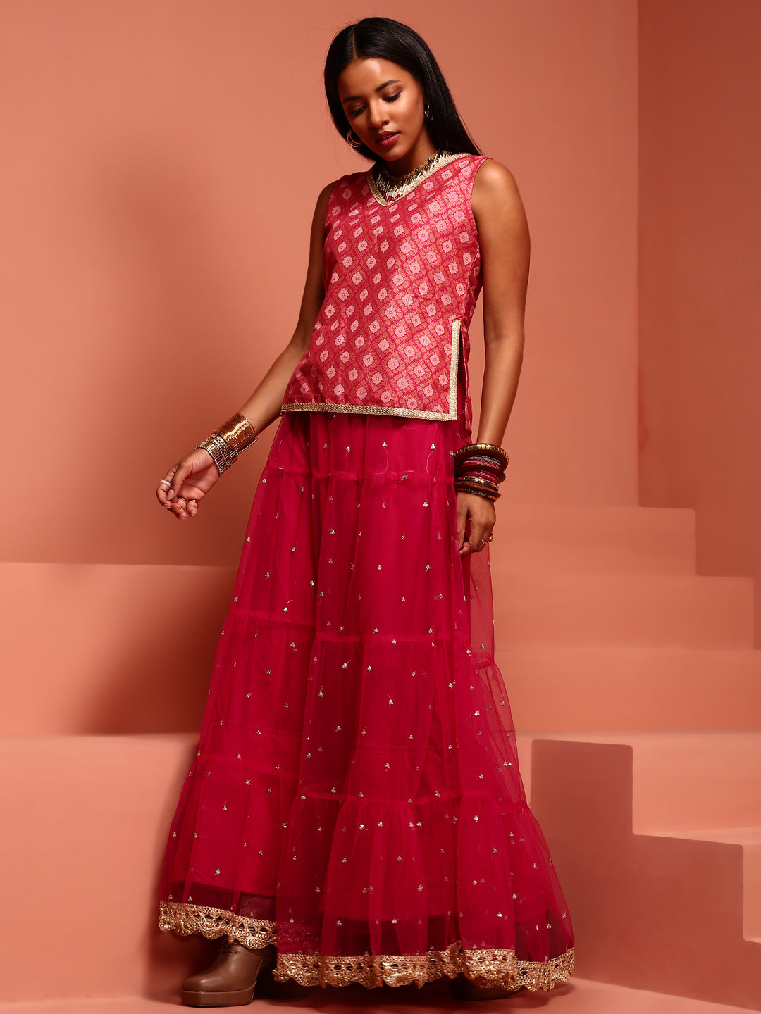 Fuchsia Printed Lehenga Set