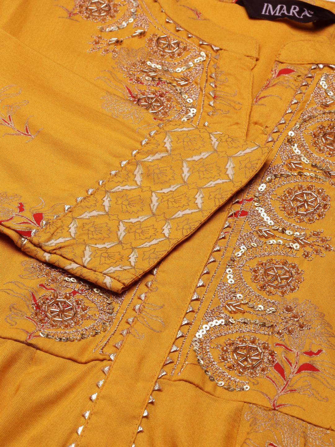 Yellow Printed Rayon Kurta