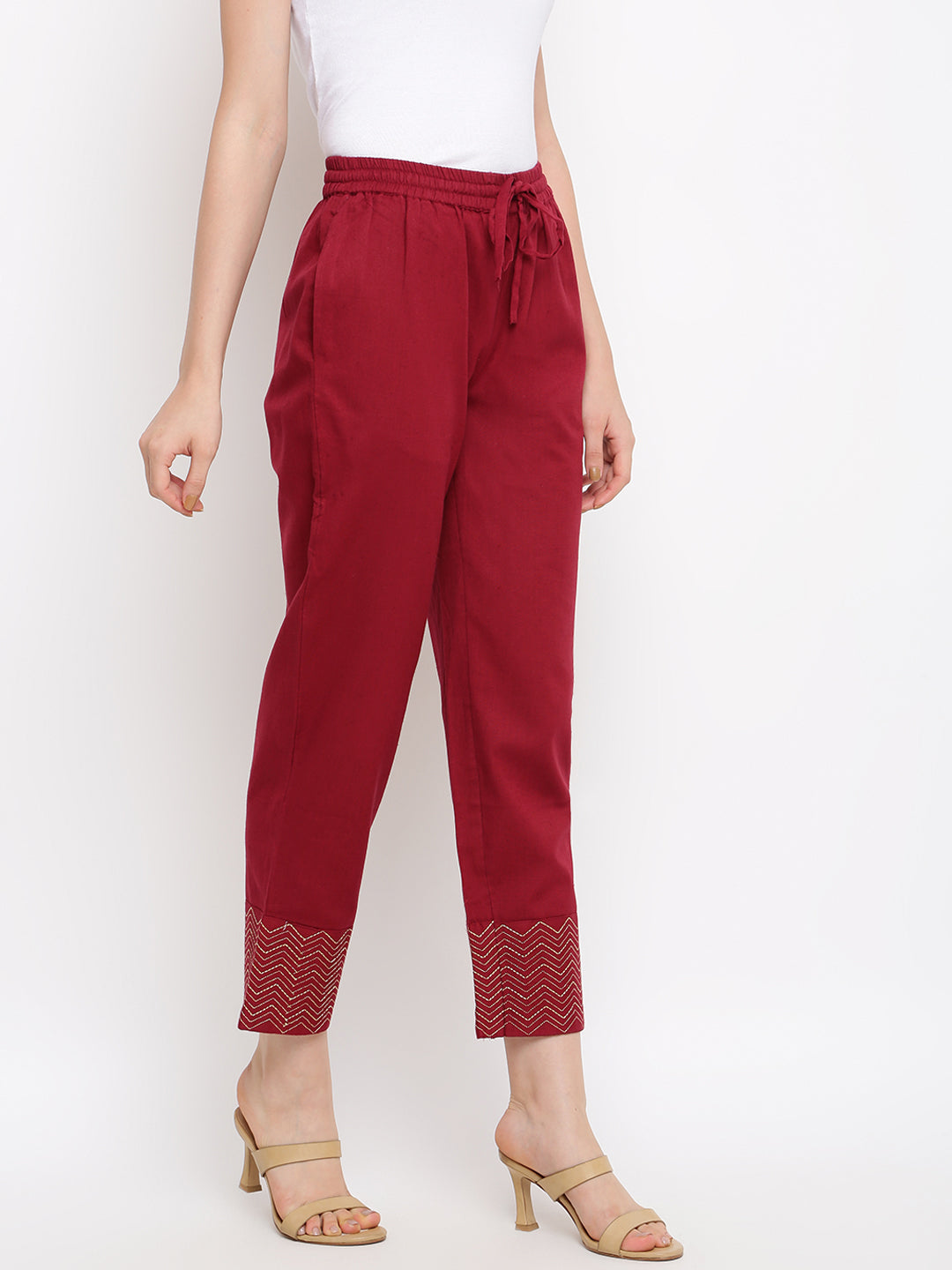 Solid Maroon Ethnic Straight Pant