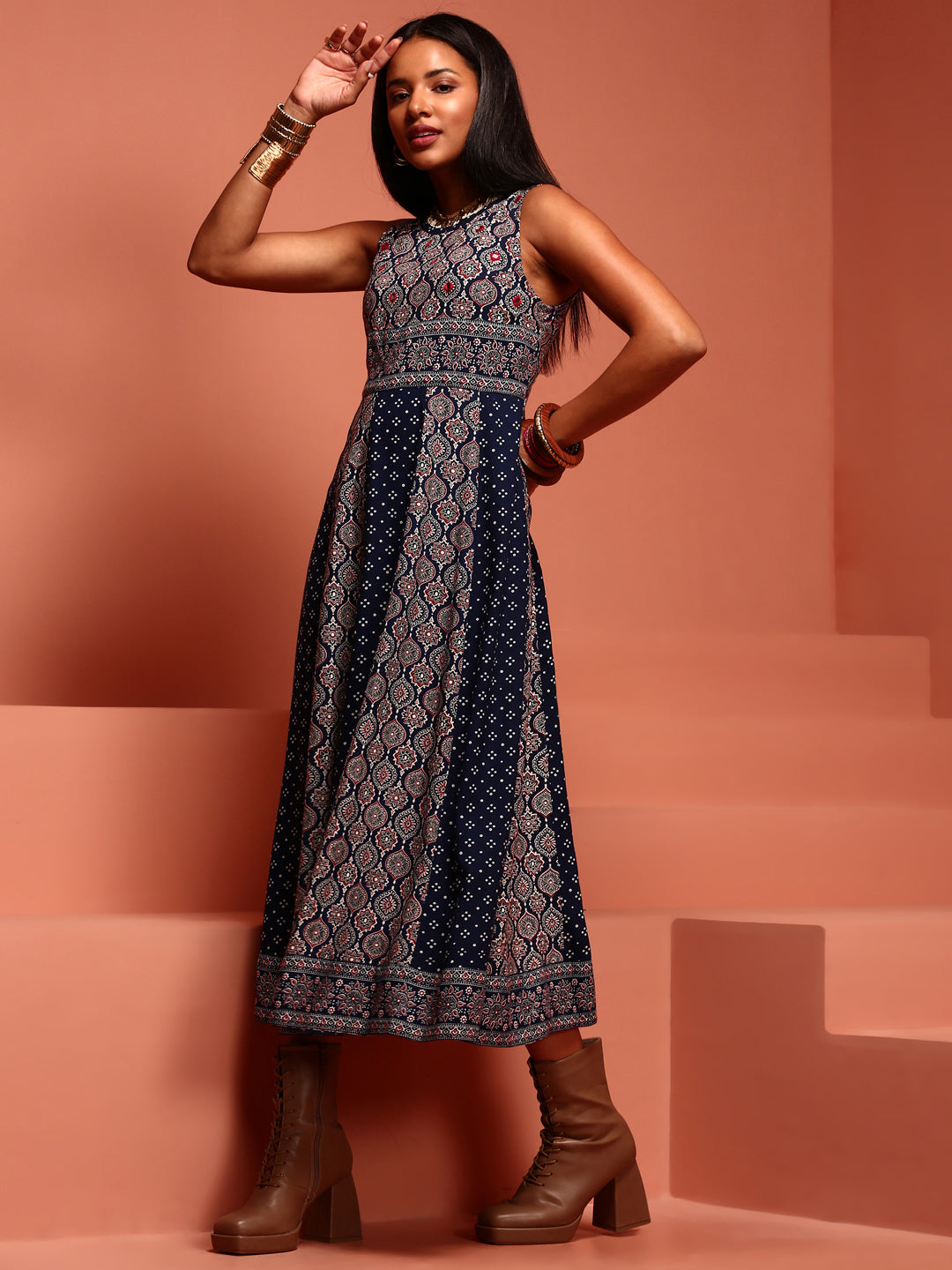 Indigo Kalidar Sleeveless Dress