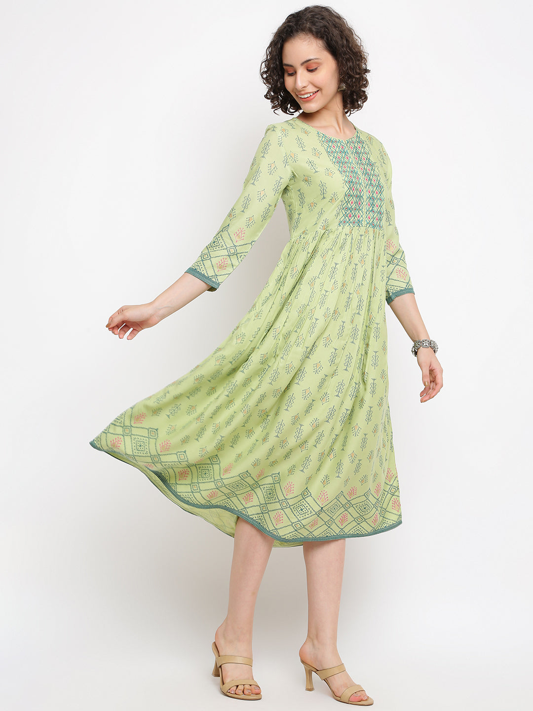Mint Green Printed A-line Dress