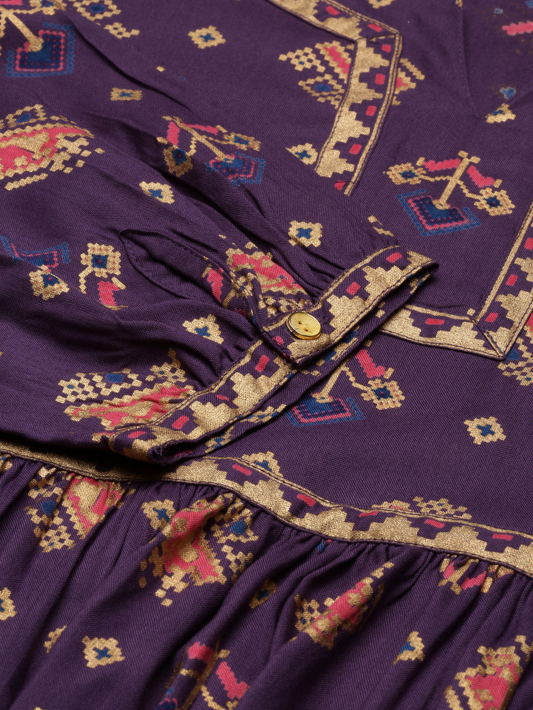 Flared Printed Tunic Top in Violet