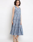 Printed Blue Tiered Dress