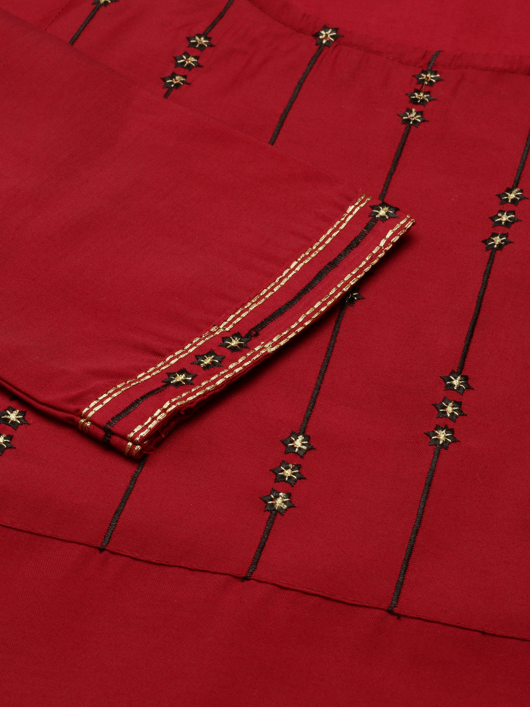 Radiant Red Embroidered Cotton Blend Kurta Set