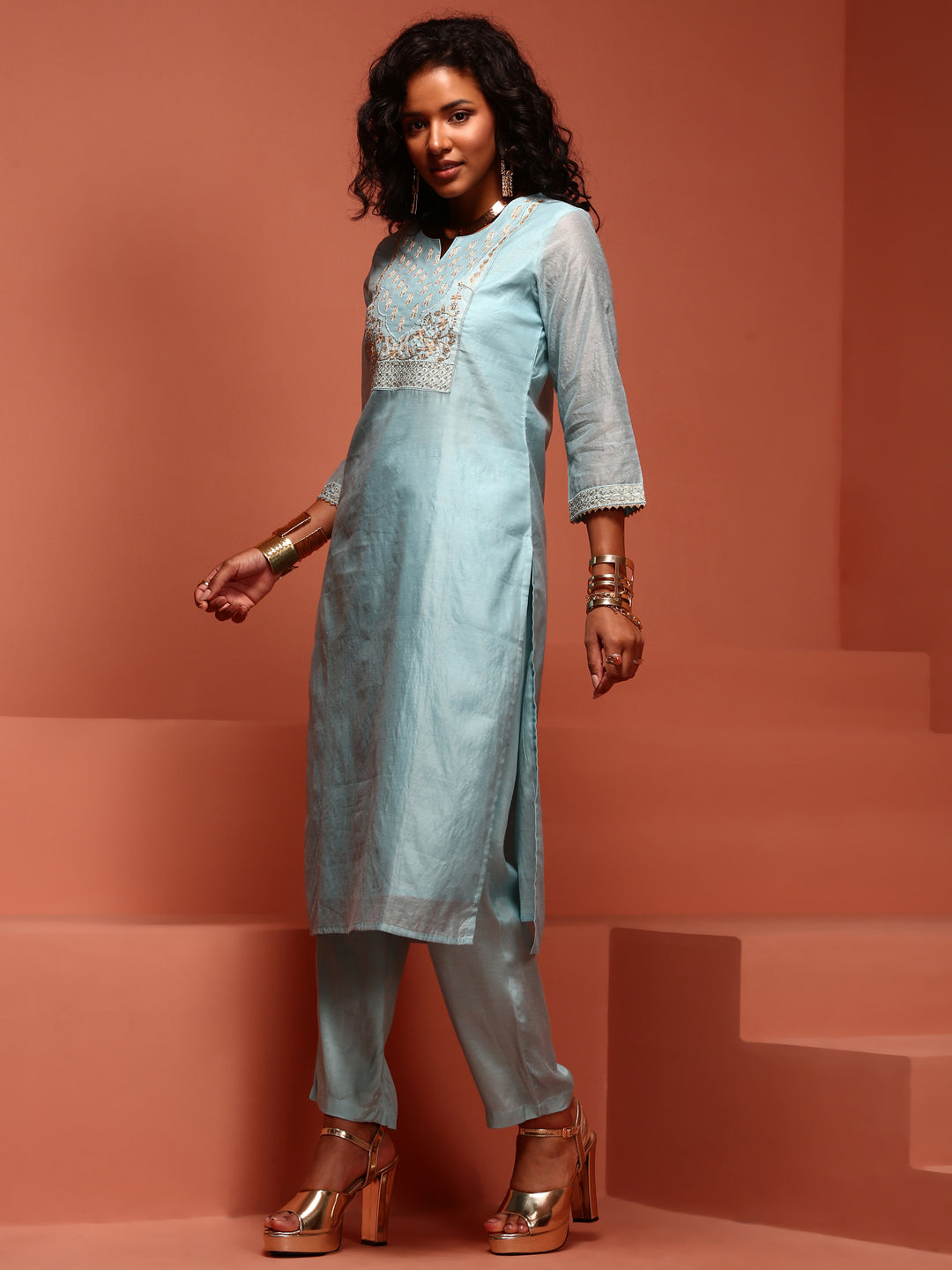 Sage Green Chanderi Kurta Set