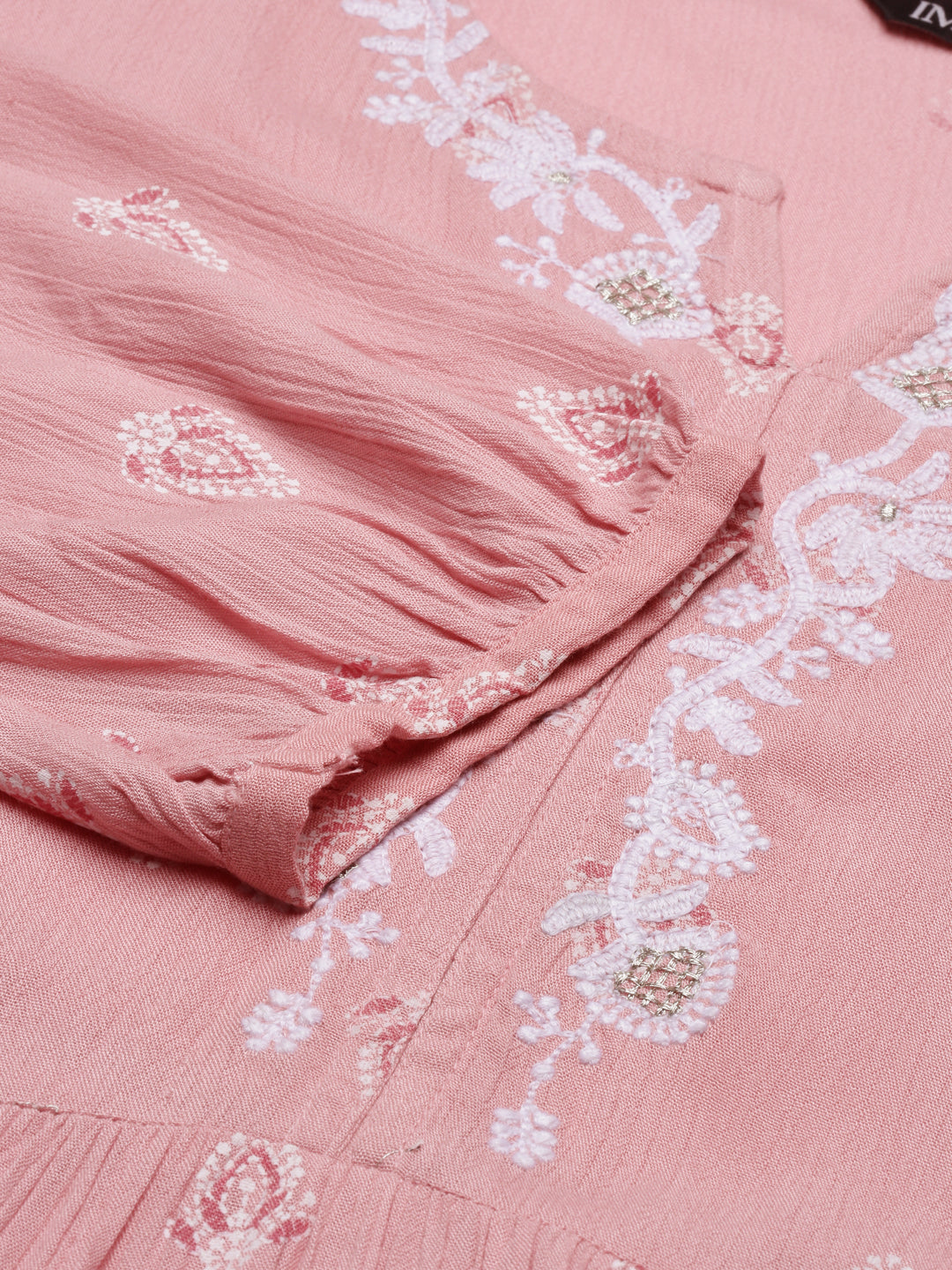 Light Pink A-line Chikankari Dress