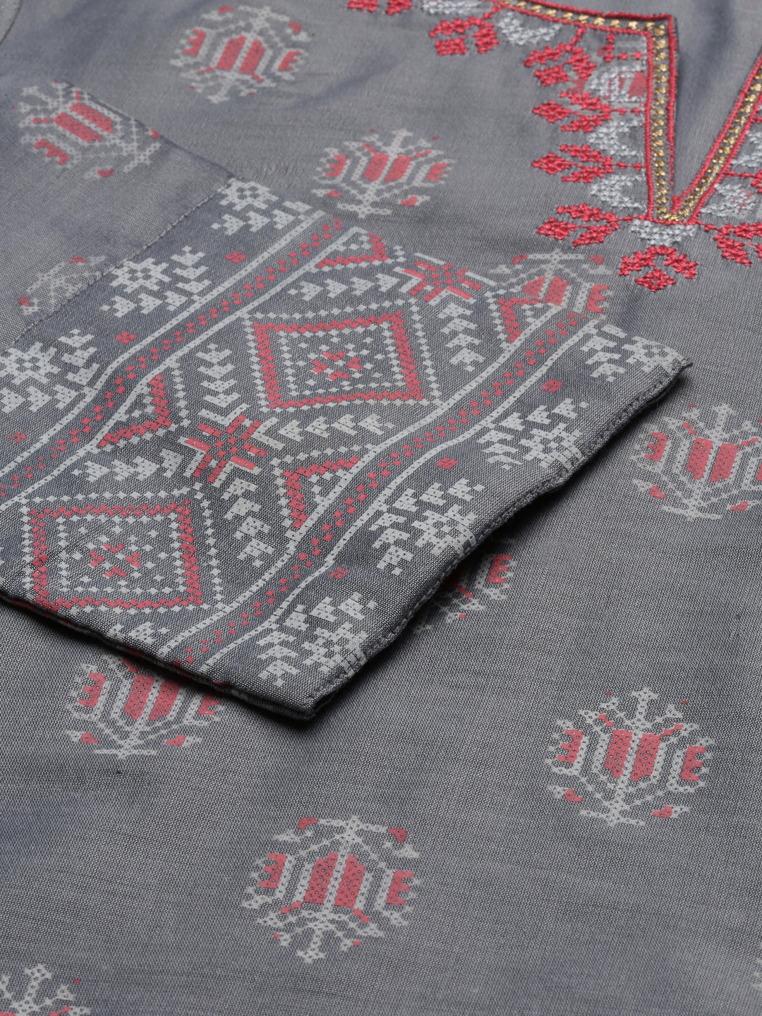Grey Printed A-Line Kurta