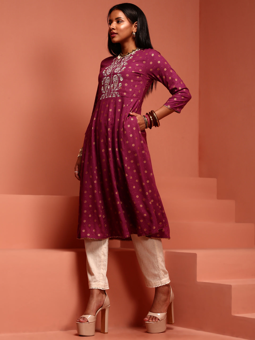 Purple Kalidar Printed Kurta