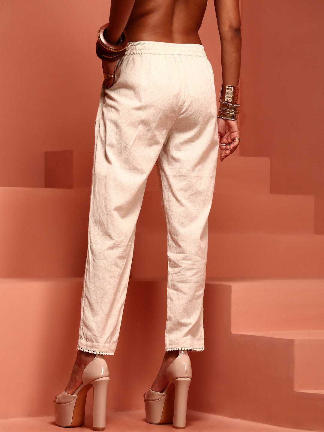 Off white Cottan Flax Straight Pant