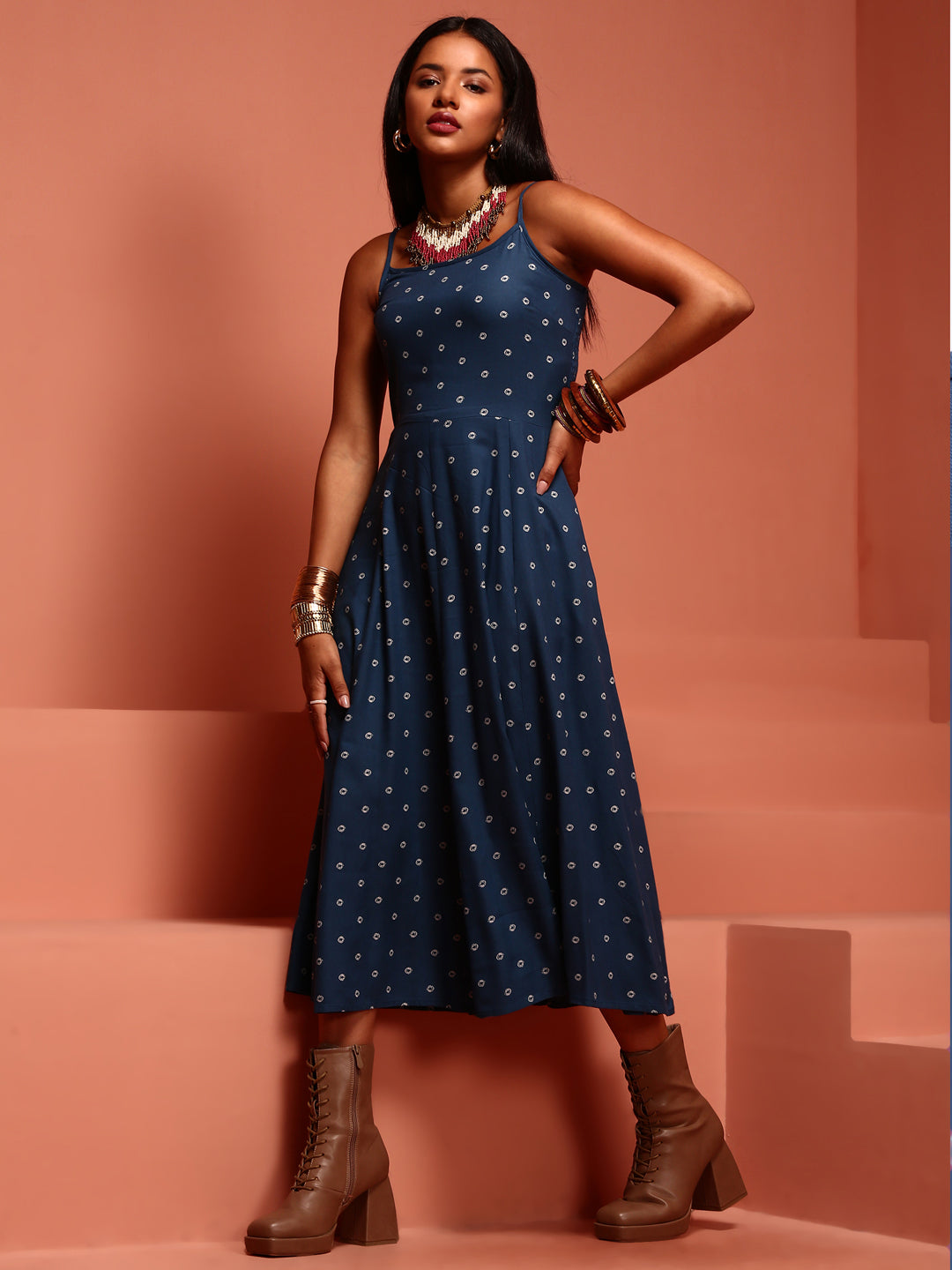 Indigo Kalidar Printed Sleeveless Dress