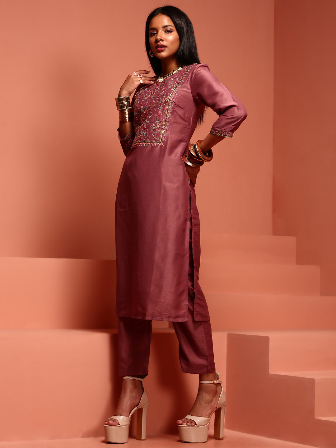 Rose Pink Embroidered Kurta Set