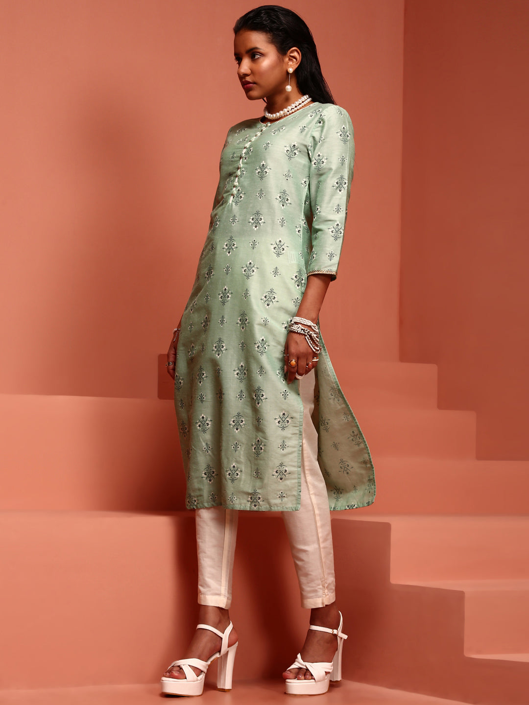 Mint Printed Kurta Set