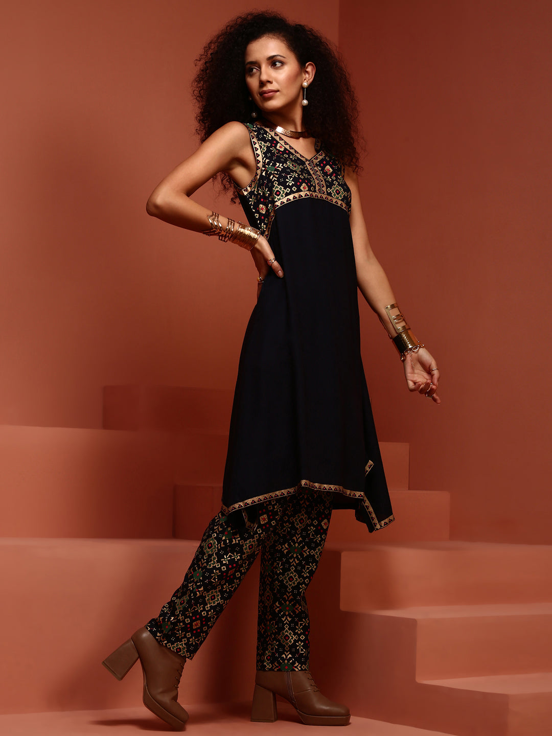 Navy Asymmetric Kurta Set