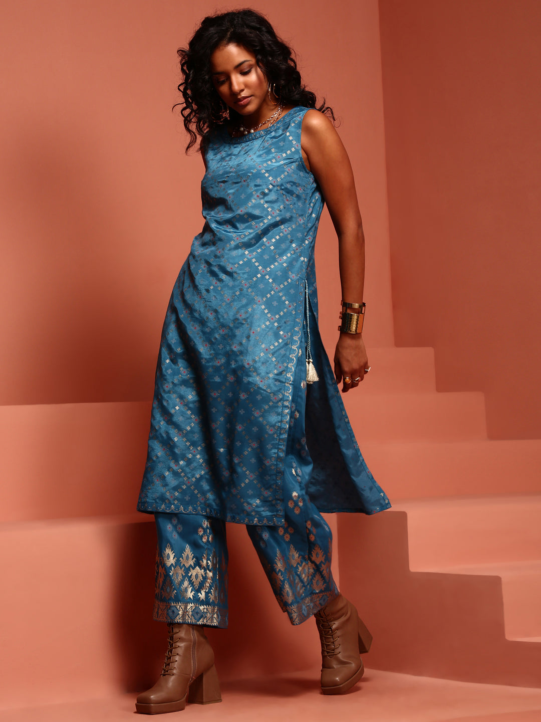 Blue Printed Shantoon Kurta Set