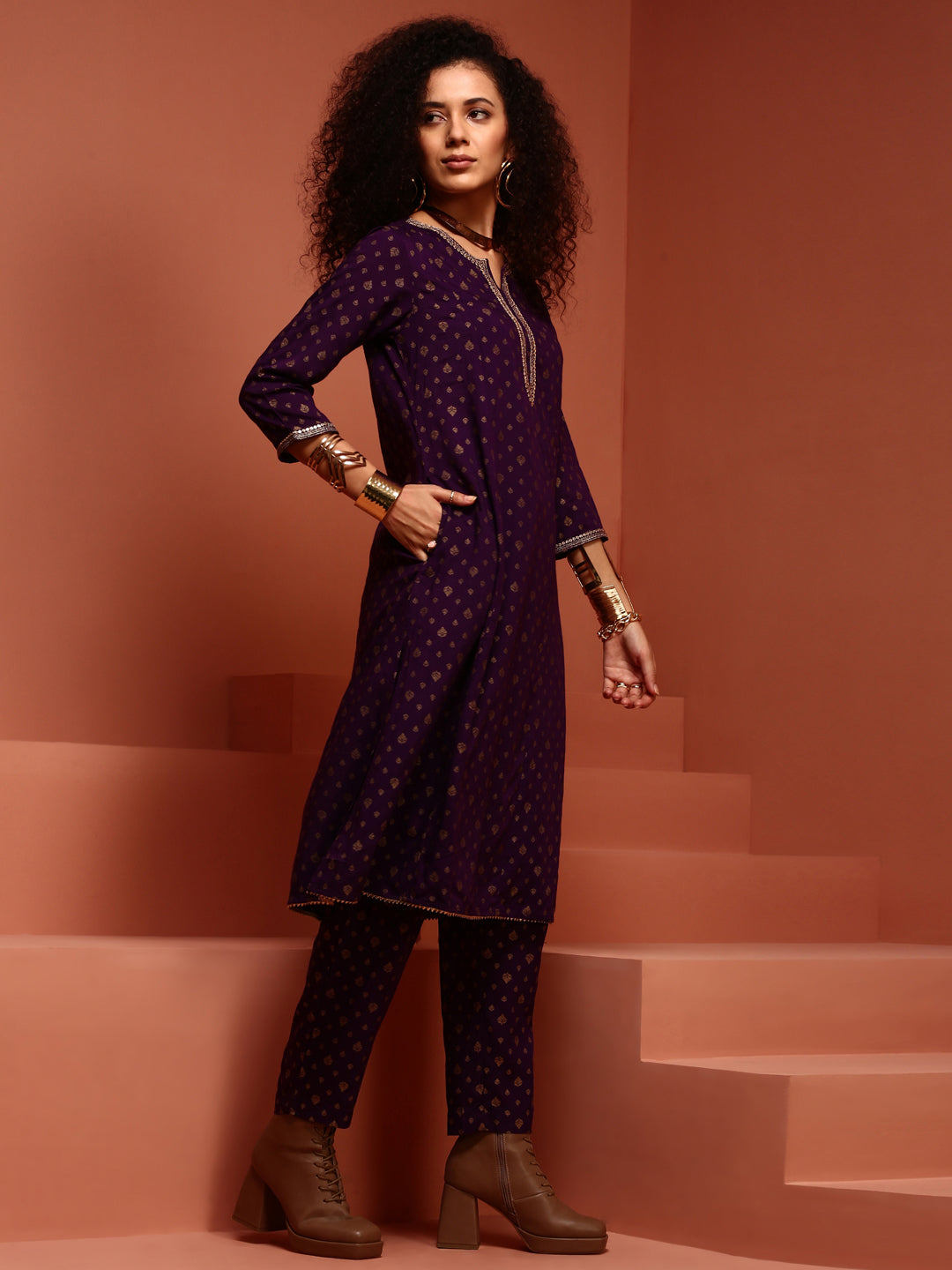 Violet Printed Kurta Set