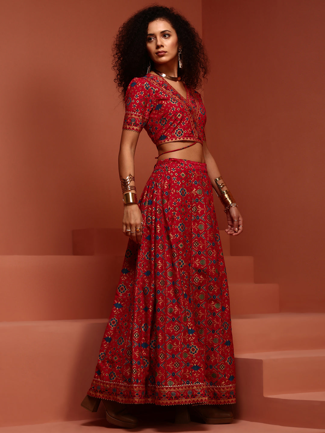 Beautiful Red Printed Lehenga Choli Set