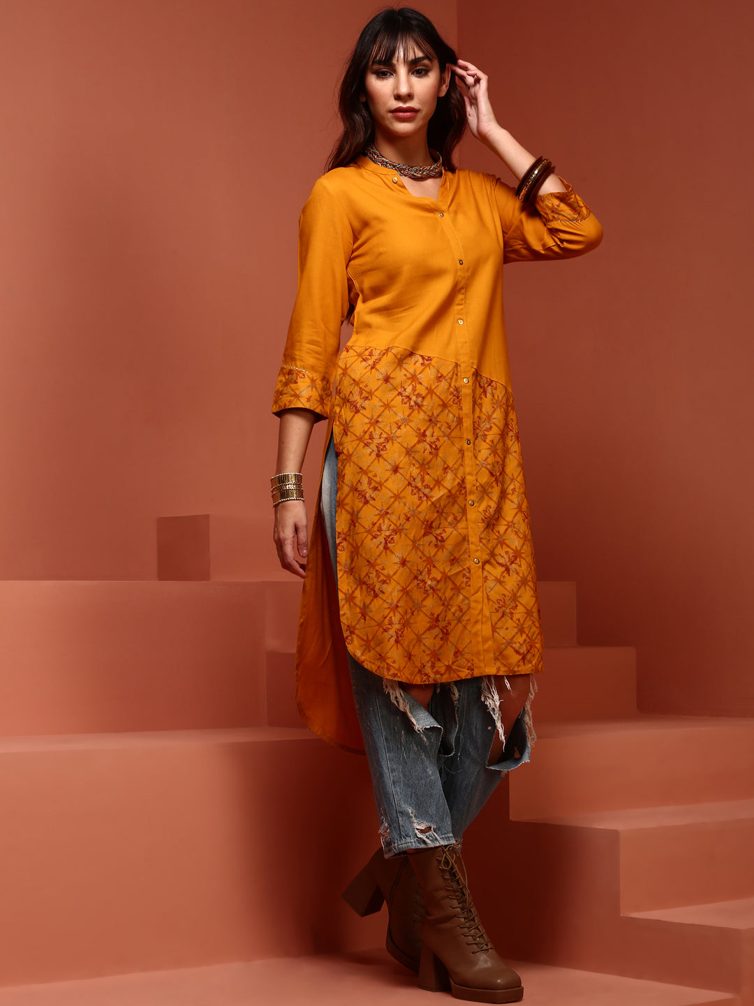 Stylish Mustard Printed Kurta